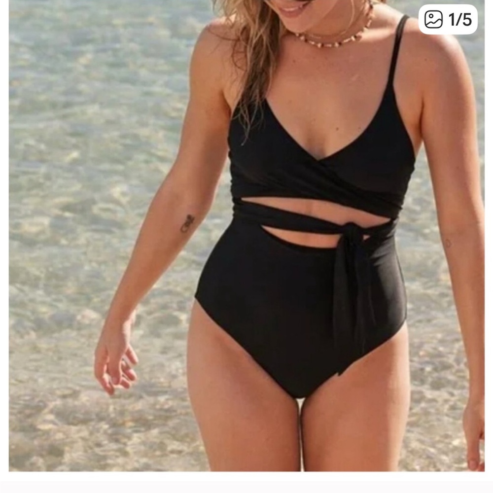Aerie Black Wrap Full Coverage One Piece Swimsuit